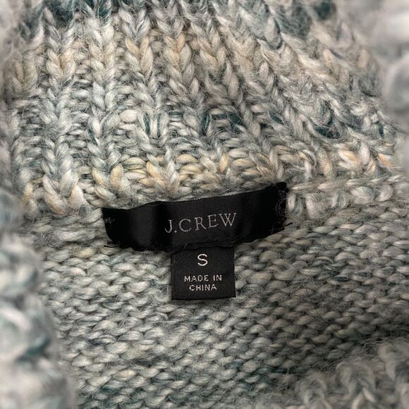 J Crew Chunky Wool Sweater Womens Small Blue Marled High Neck Boxy Crop Oversize - Picture 12 of 13